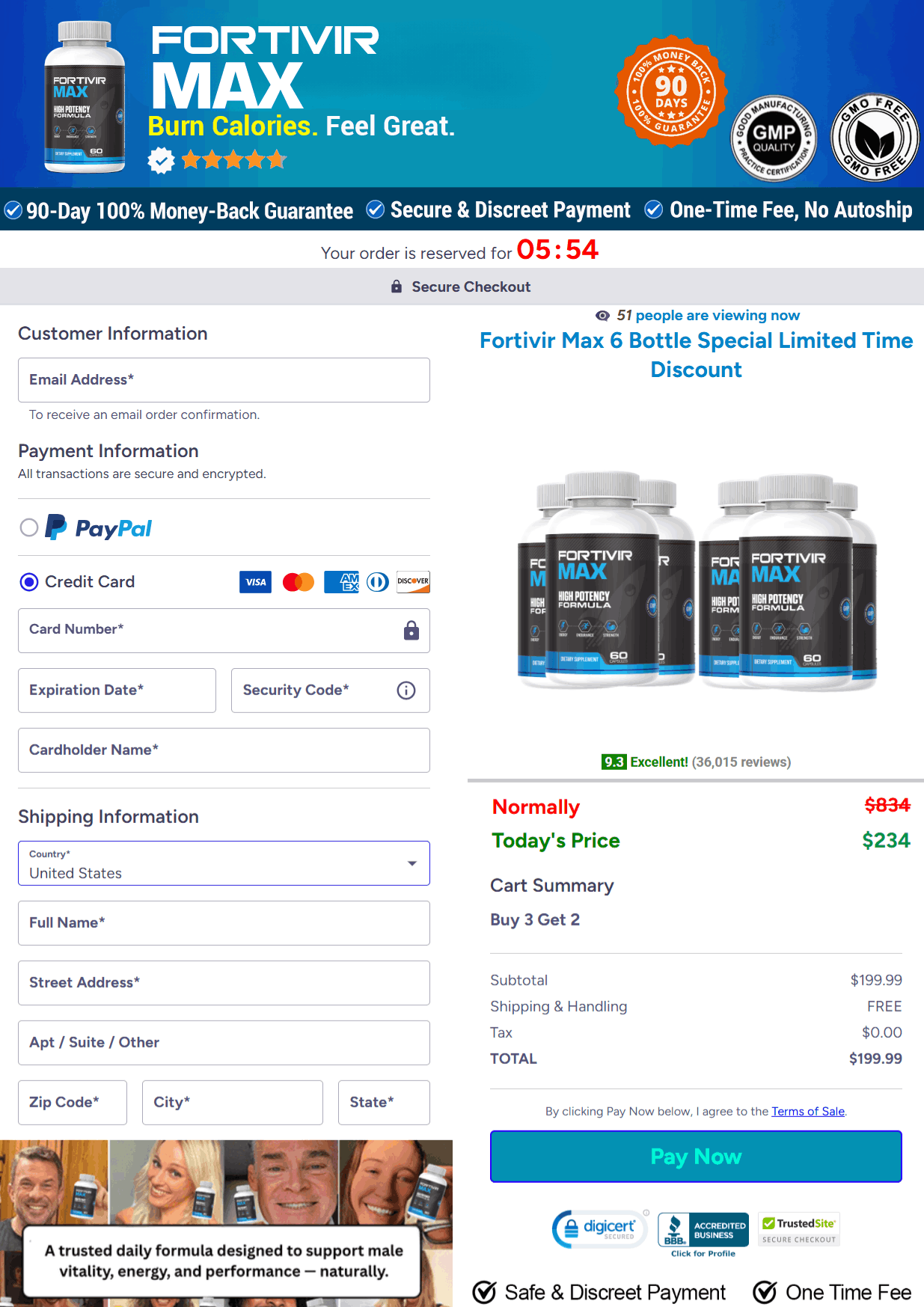 Fortivir Max Checkout page